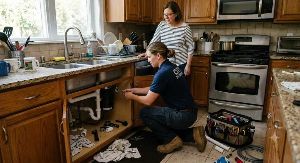 plumber arlington heights technician repairing a residential plumbing issue
