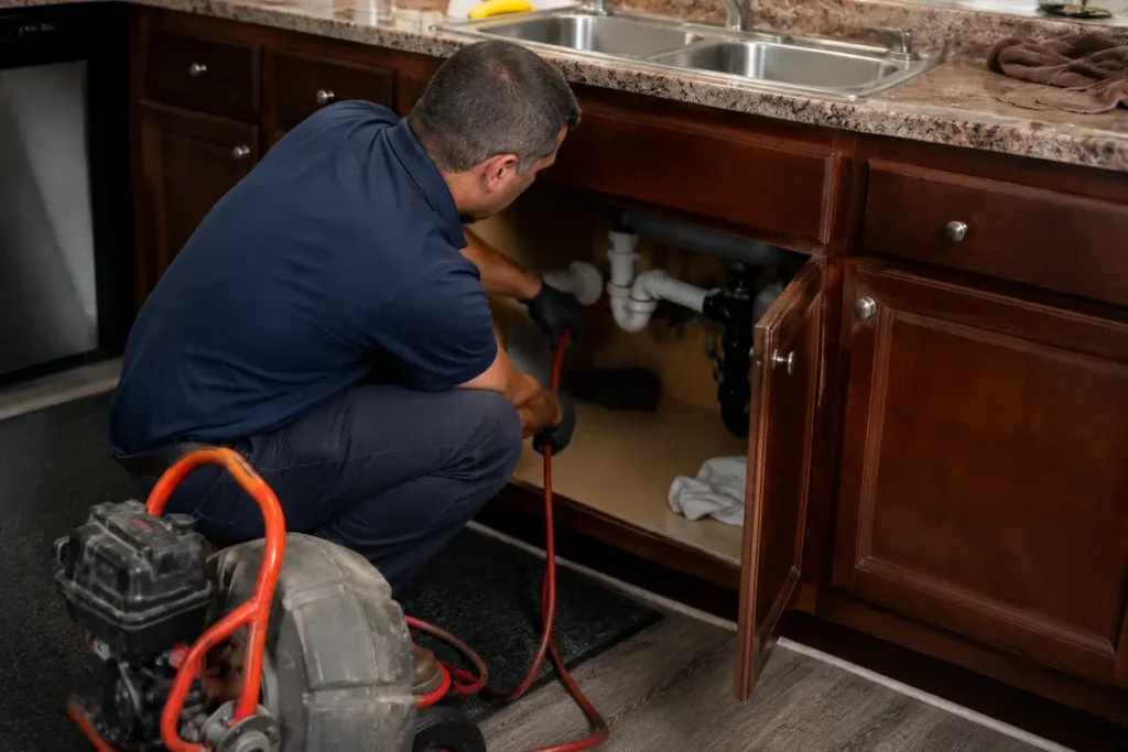 plumber wheeling il technician inspecting a home's plumbing system