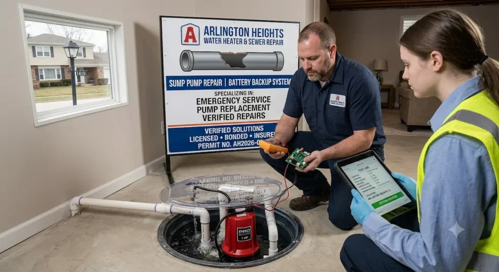 sump pump repair arlington heights plumber inspecting a sump pit