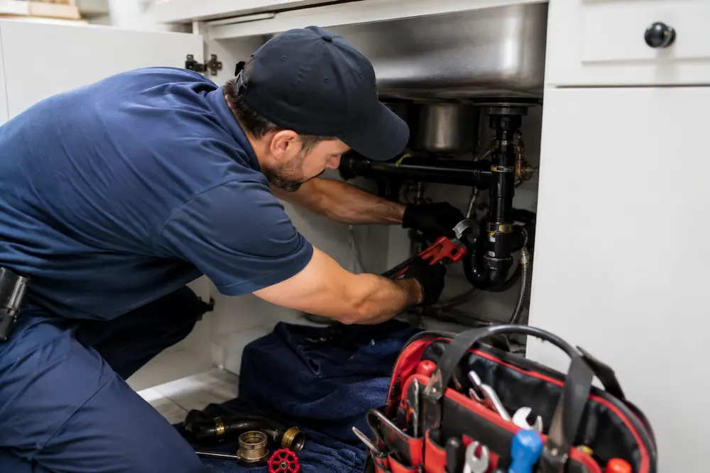 Emergency plumber Arlington Heights repairing a water heater