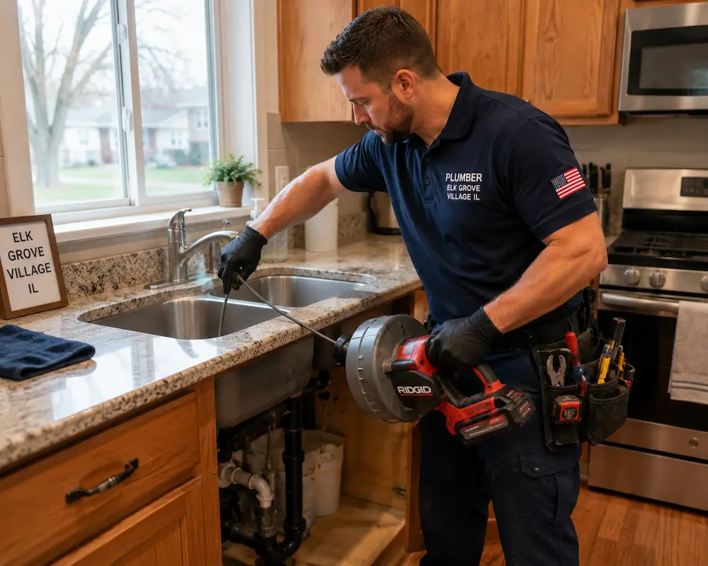 Plumber Elk Grove Village IL repairing kitchen sink drain