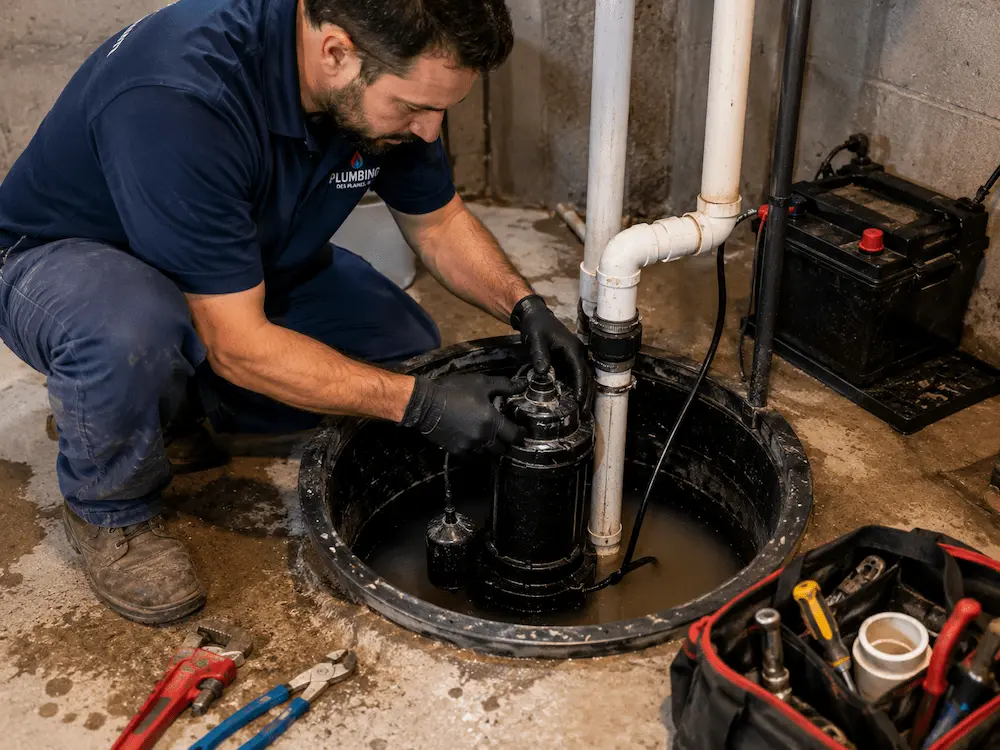 Plumber Roselle IL installing sump pump in basement
