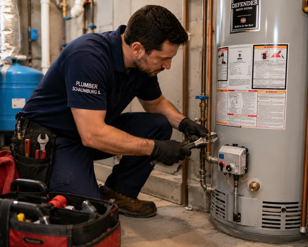 Plumber Schaumburg IL repairing residential water heater