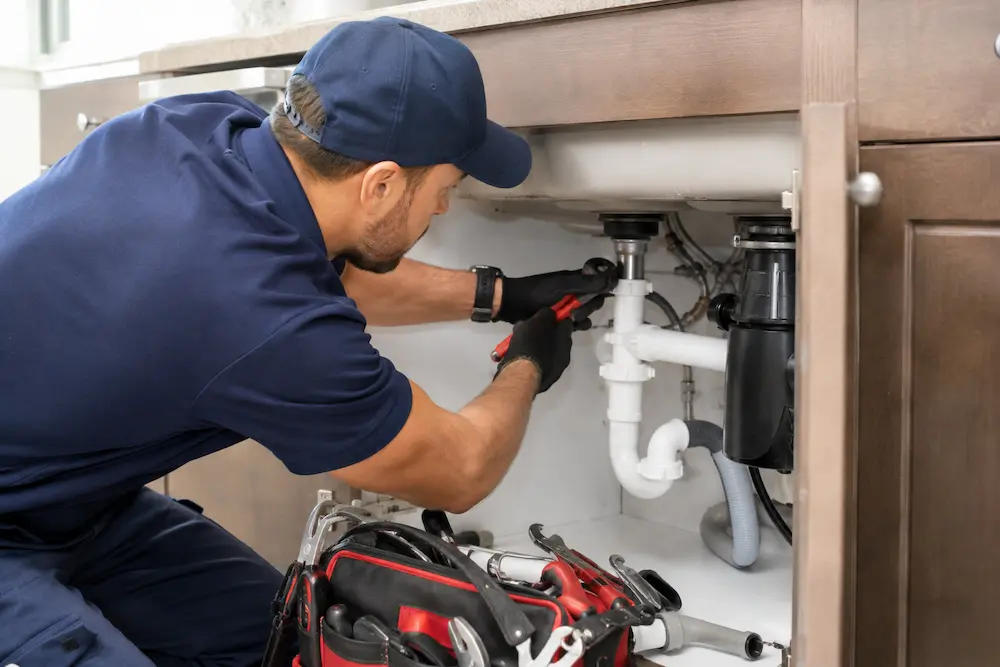 Licensed plumber Arlington Heights IL fixing a kitchen sink pipe