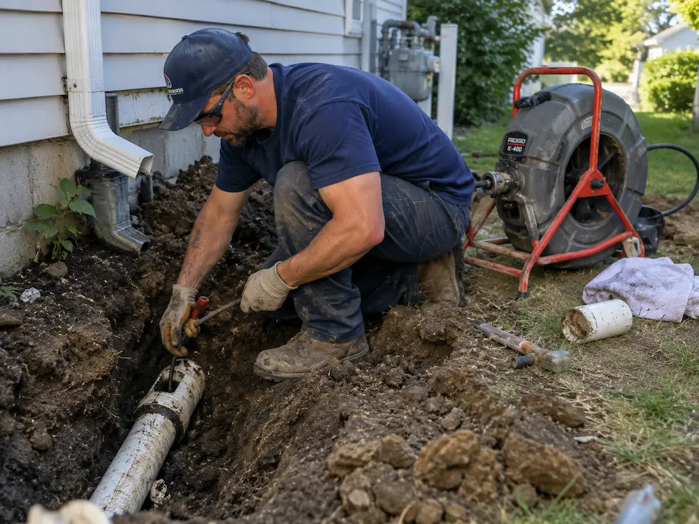 Sewer line repair plumber Arlington Heights digging outdoor pipe