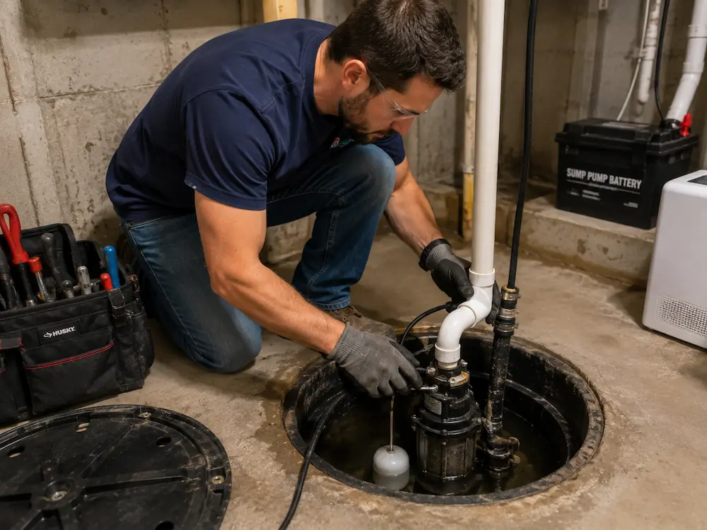 Sump pump repair plumber Arlington Heights installing basement pump