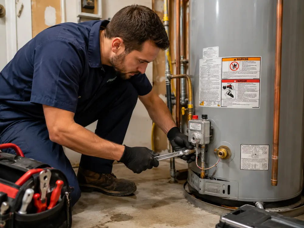 Water heater repair plumber Arlington Heights servicing tank